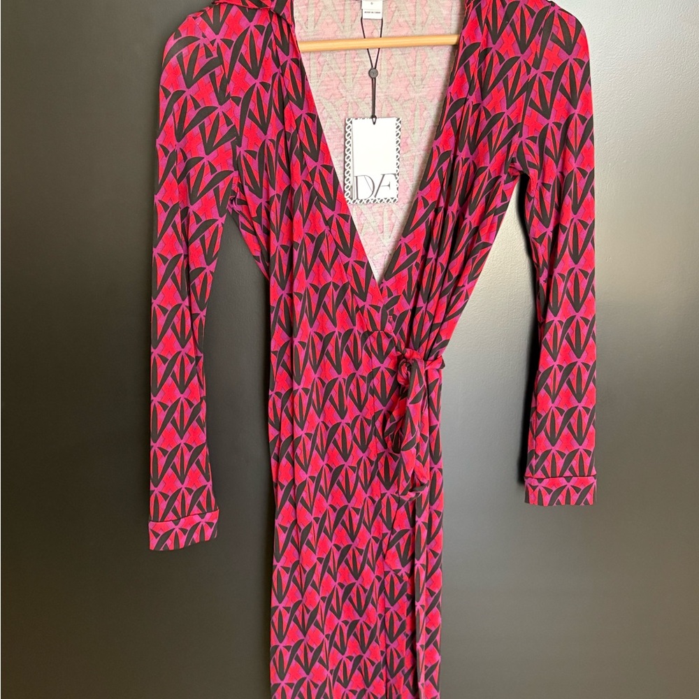 Diane Von Furstenberg Pink and Black Wrap Midi Dress